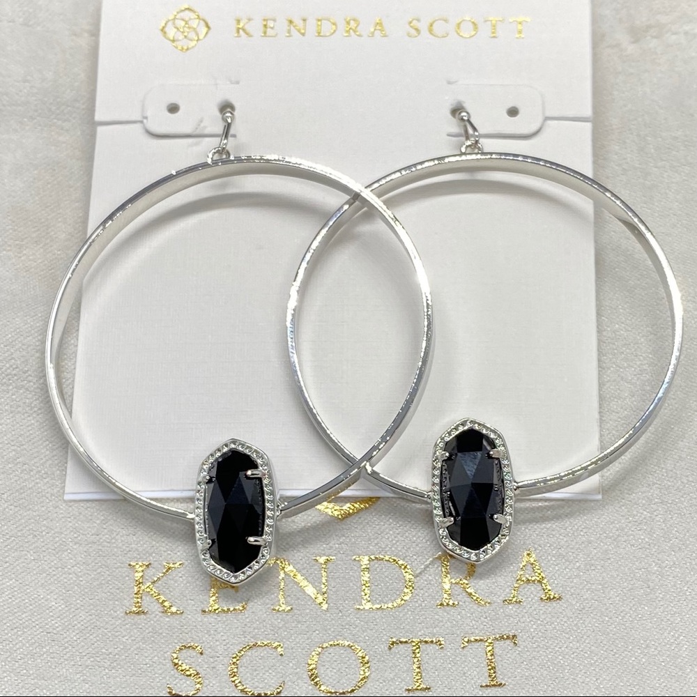 Kendra Scott Silver Hoop Earrings with Black Stones - Picture 3 of 5